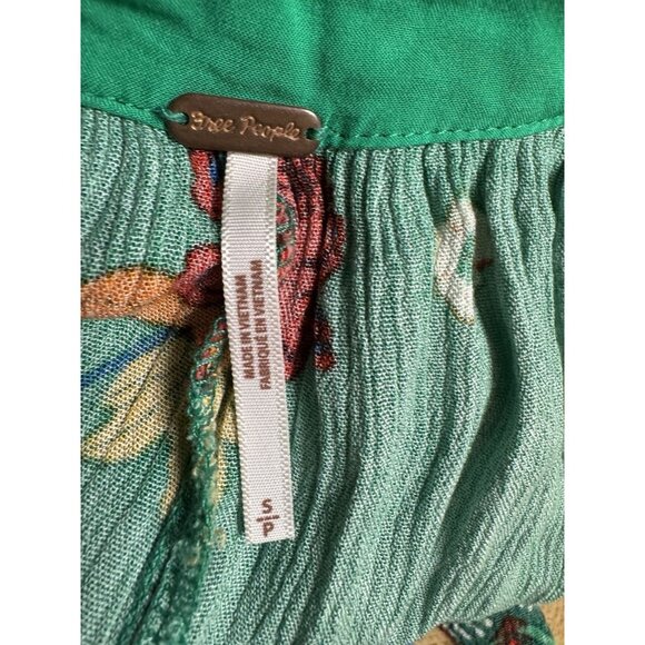 Free People Boho Wide Leg Jumpsuit Floral Peacock Tie Back Romper S - Picture 6 of 7